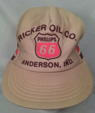 Phillips 66 Oil Patch Snapback Trucker Hat Mesh Cap Ricker Oil Anderson Indiana