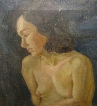 Large Vintage Wpa Era Atwood Nude Seated Woman Portrait Oil Canvas Painting