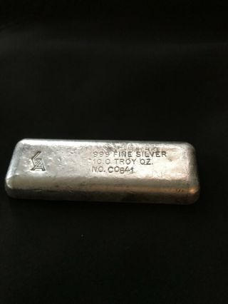 10oz Golden Analytical Silver Bar.  Vintage Poured Bar.  999.  Fine Silver Ga 10oz
