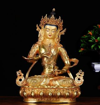 12 " Tibetan Buddhism Copper Gilt Hand Painting Vajrasattva Buddha Statue