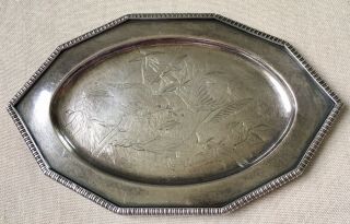Antique Gorham Sterling Aesthetic Movement Etched Birds Cabin Tray 19th C.  Rare