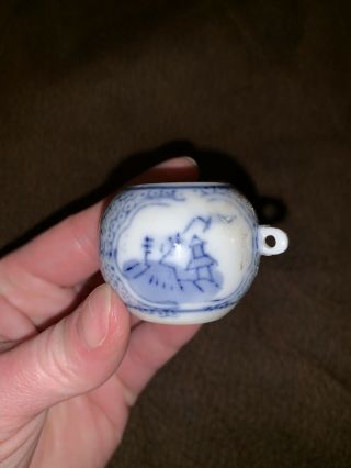 Chinese 19th Century Authentic Antique Blue & White Bird Feeder Stamp