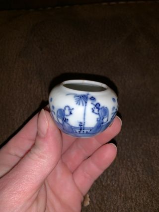 Chinese 19th Century Authentic Blue & White Bird Feeder With Stamp