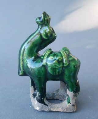 Antique Chinese Green Glazed Ceramic Camel Figurine