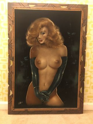 Vintage Nude Naked Woman Black Velvet Art Painting Wall Hanging Man Cave Lady