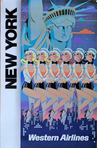 Western Airlines To York Chorus Line Vintage Travel Poster On Linen