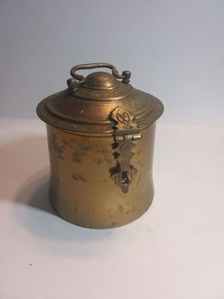Antique Brass Round Betel Nut Box Spice Caddy Safe ? India