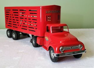 Tonka Toys Ford Round Fender Cab Livestock Tractor Trailer Truck 50s V Rare