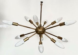 Vtg Mid Century Modern Atomic Sputnik Starburst Chandelier Light Fixture Pendant 3