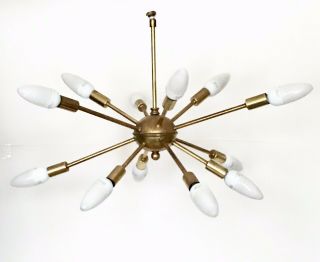 Vtg Mid Century Modern Atomic Sputnik Starburst Chandelier Light Fixture Pendant 4