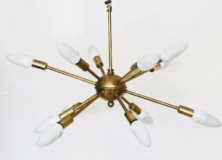 Vtg Mid Century Modern Atomic Sputnik Starburst Chandelier Light Fixture Pendant 8