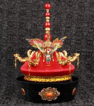 Rare China Qing Dynasty Queen Pearl Gem Inlay Phoenix Crown Cap Hat