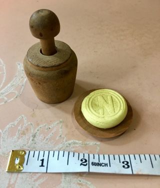 Antique Vintage Child Doll Or Mini Wooden Butter Press Mold Toy Food Play Dishes