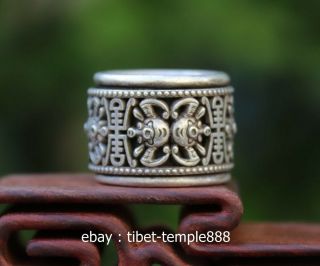 Chinese Miao Jewelry Silver Flexible Rotate Hollow Out Bat Pattern Finger Ring
