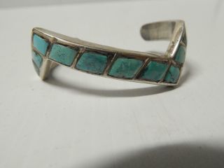 Heavy Vintage Modernist Navajo Indian Sterling Silver Turquoise Bracelet Pawn