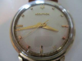 Vintage Bulova Accutron Wrist Watch With Brown Leather Band Gold Filled Case