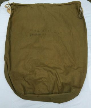 Wwii Us Army Od Green Barracks Bag With Tag Dated 5 June 1944 Betty Ann Bag Co.