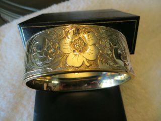Antique Victorian Rose Gold Filled - Bangle Bracelet Floral 1” Wide