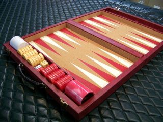 Vintage Crisloid Bakelite Backgammon Set,  Red & Yellow 1.  75 " By 0.  5 " Checkers