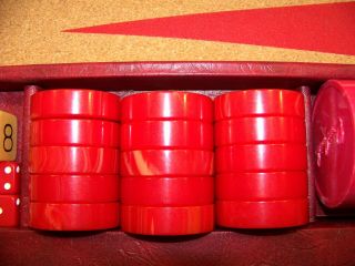 Vintage Crisloid Bakelite Backgammon Set,  Red & Yellow 1.  75 