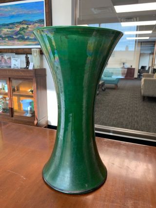 Large Awaji Japanese Pottery Green Vase 15” Heavy