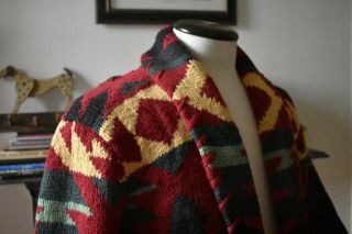 Vintage Ralph Lauren Polo Country Hand Knit Aztec Navajo Cardigan Size M RRL 3