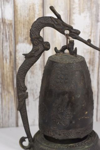 Vintage Antique Bronze Chinese Dragon Bell 12” 2
