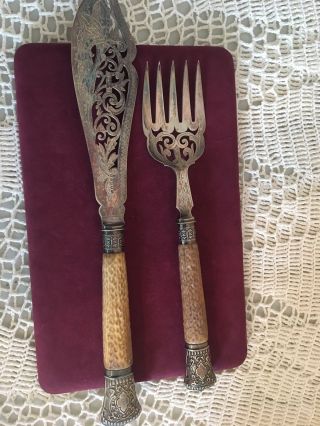Harrison Brothers & Howson Sterling & Stag Horn Fish Serving Set