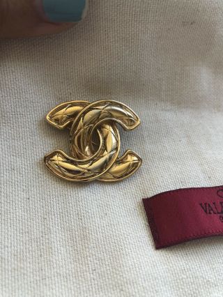 Chanel Paris Vintage Revival " Cc " Gold Quilted Brooch Pin Authentic