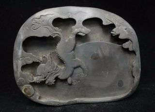 2.  2kg Heavy Old Chinese Hand Carving Kylin Ink Stone Ink Slab With Mark