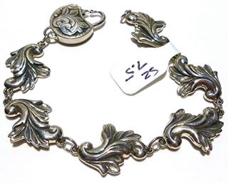 Albert Konder Nouveau Inspired Repousse Leaf Padlock Sterling Silver Bracelet