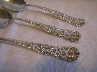 3 Large Sterling Silver " Ornate " Serving Spoons 185.  1 Grams George C.  Shreeve