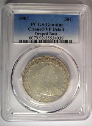 1807 Draped Bust Half Dollar 50C - PCGS VF Details - Rare Certified Coin 2