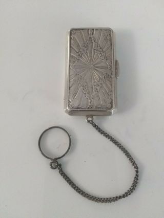 Antique Art Deco Sterling Silver Mini Compact Coin Purse Chain Fob Women