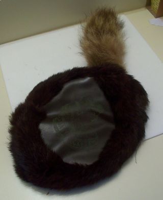 Vintage Davy Crockett Toy Coonskin Cap With Tail,