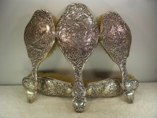 5 Piece Solid Silver Dressing Table Set Inc Mirror,  Birmingham 1900 A/f