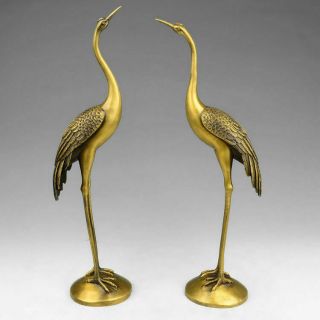 A Pair China Brass Taoism Religion Temple Hall Red - Crowned Crane Statue