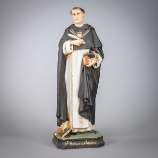 St Thomas Aquinas | Saint Of Aquino | Polychromed Plaster Statue | Vintage 16 "