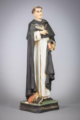 St Thomas Aquinas | Saint of Aquino | Polychromed Plaster Statue | Vintage 16 