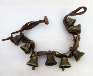 Antique Old Rare Hand Carved Solid Brass Cow Ox Neck Bell With Leather Strap