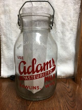 Vintage 1 Gallon Milk Bottle Adams Rawlins Wyo Wyoming No Chips Or Cracks
