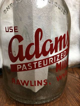 Vintage 1 Gallon Milk Bottle Adams Rawlins WYO Wyoming No Chips Or Cracks 2