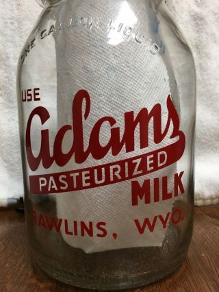 Vintage 1 Gallon Milk Bottle Adams Rawlins WYO Wyoming No Chips Or Cracks 6