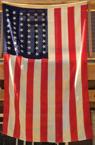 Antique vintage 48 star Wool American flag 4 ' x 6 ' with rope 2