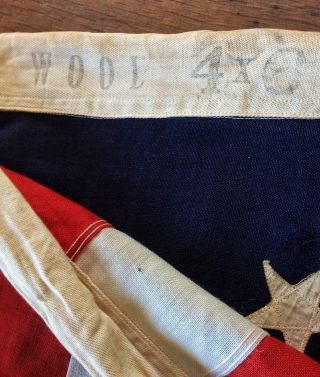 Antique vintage 48 star Wool American flag 4 ' x 6 ' with rope 4
