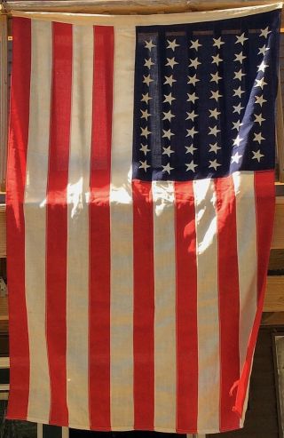 Antique vintage 48 star Wool American flag 4 ' x 6 ' with rope 8