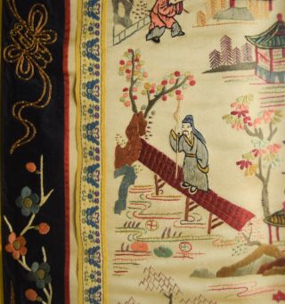 Antique Vintage Framed Chinese Landscape Embroidered Cloth Fabric Art Panel 3