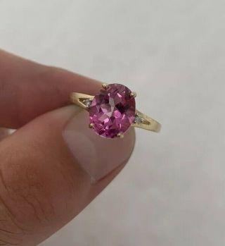 9ct Gold Pink Topaz & Diamond Ring 9k 375.