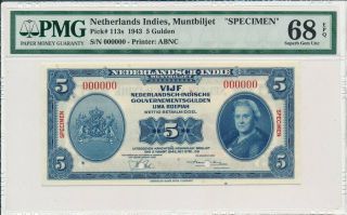 Muntbiljet Netherlands Indies 5 Gulden 1943 Specimen,  Rare Pmg 68epq