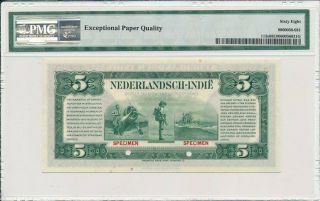 Muntbiljet Netherlands Indies 5 Gulden 1943 Specimen,  Rare PMG 68EPQ 2